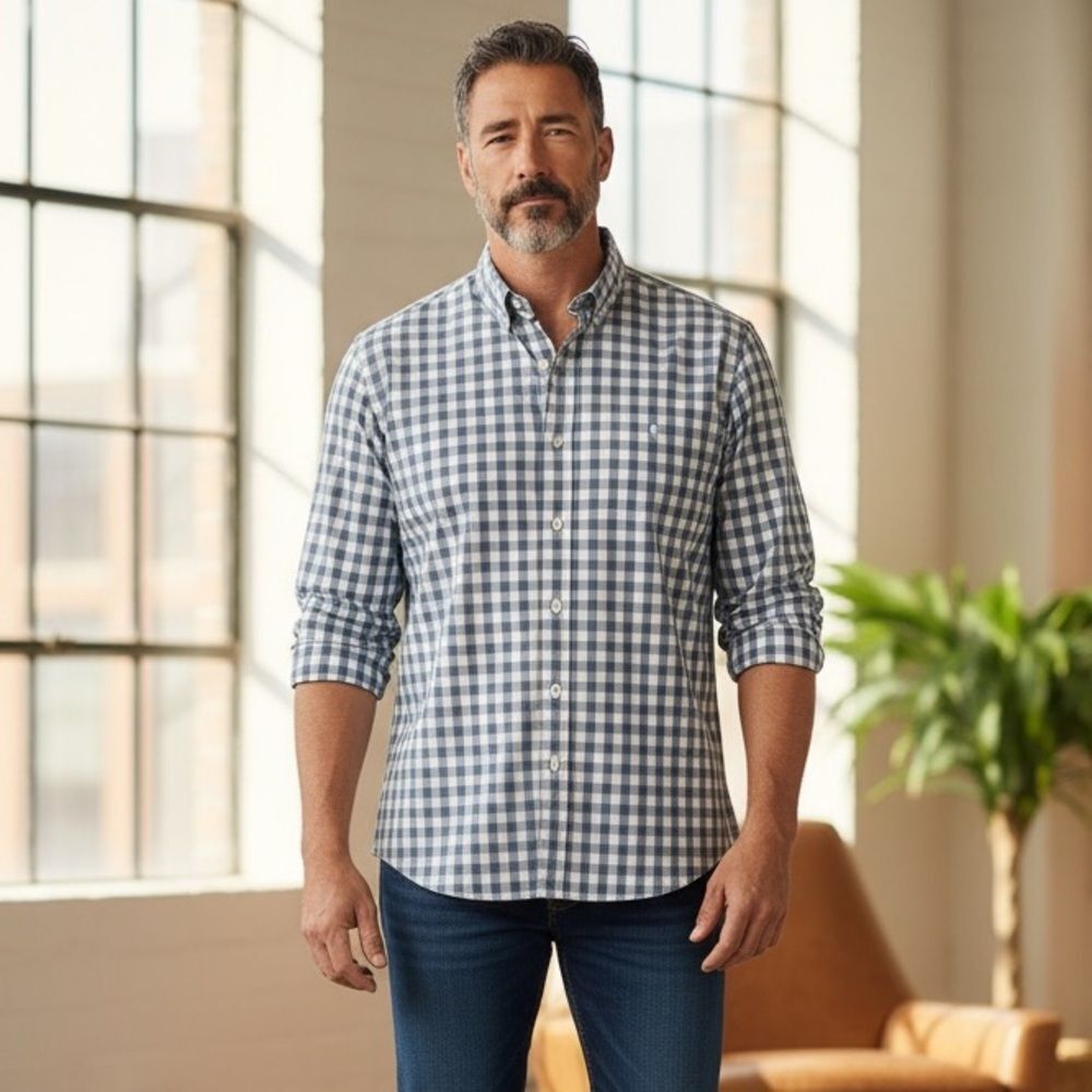 J.Crew‎ Men's XL Blue Gingham Check Long Sleeve Button-Up Shirt